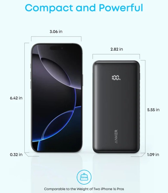 Anker Zolo Power Bank (20K, 22.5W, Built-In USB-C Cable ) A110EH21 - White