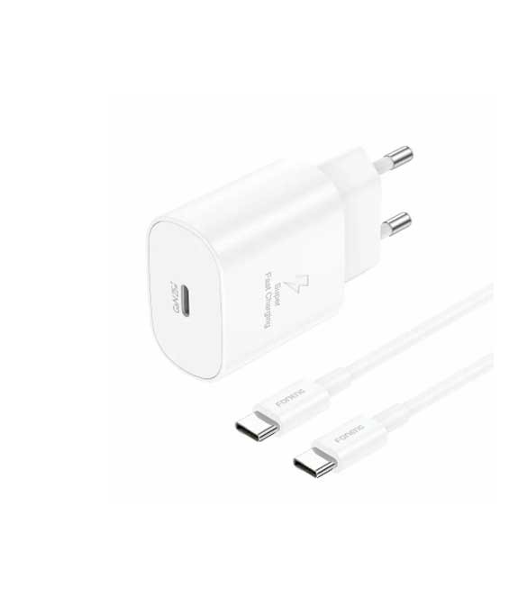 FONENG White EU51 USB-C GaN Charger (25W) With Type-C to Type-C Cable