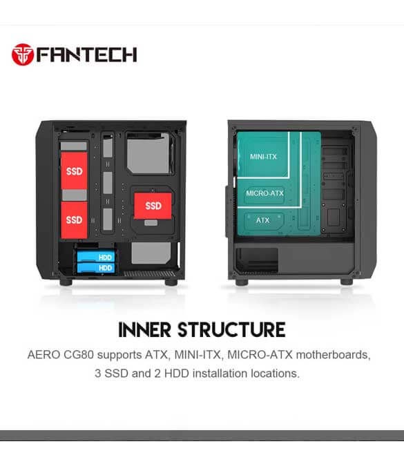 Fantech AERO CG80 RGB Middle Tower Case - Black