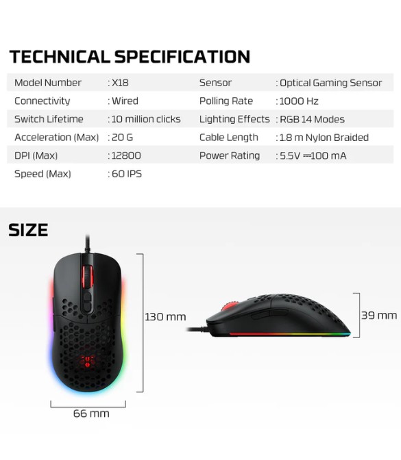 Fantech HERO X18 Gaming Mouse RGB - Black
