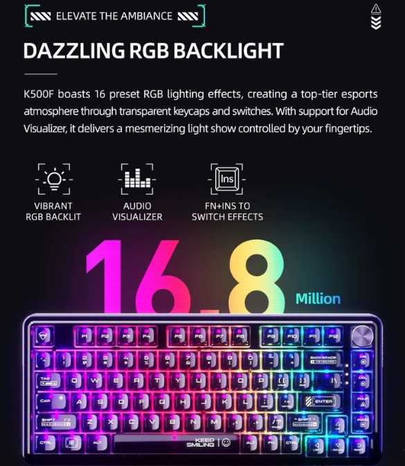Machenike K500-M81 Wired Magnetic Linear Switch RGB Hot-swap Mechanical Gaming Keyboard-Black