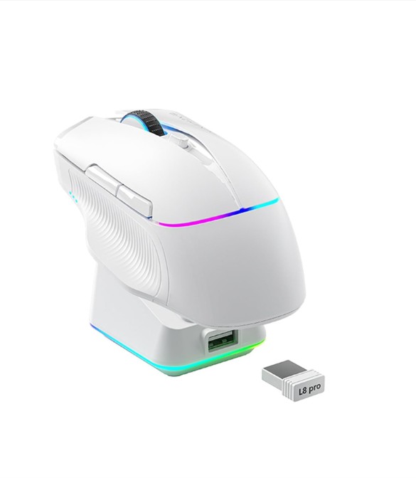 Machenike L8 Pro 8KHz Tri-mode Gaming Mouse with RGB Charging Dock-White