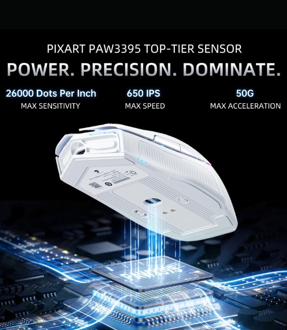Machenike L8 Pro 8KHz Tri-mode Gaming Mouse with RGB Charging Dock-White