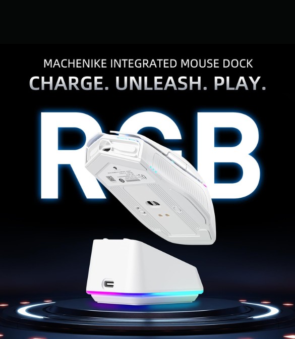 Machenike L8 Pro 8KHz Tri-mode Gaming Mouse with RGB Charging Dock-White