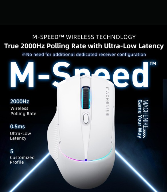 Machenike L8 Pro 8KHz Tri-mode Gaming Mouse with RGB Charging Dock-White