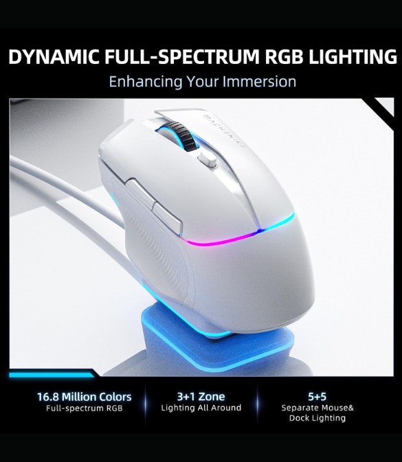 Machenike L8 Pro 8KHz Tri-mode Gaming Mouse with RGB Charging Dock-White