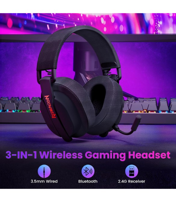 Redragon H888 Wireless Gaming Headset with 7.1 Surround Sound- Black